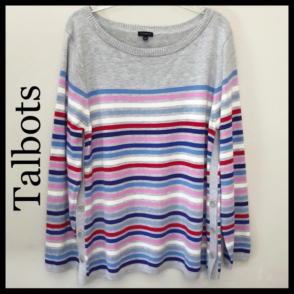 SOLD!Talbots MultiColor Stripe Side Button Sweater - Picture 4 of 8